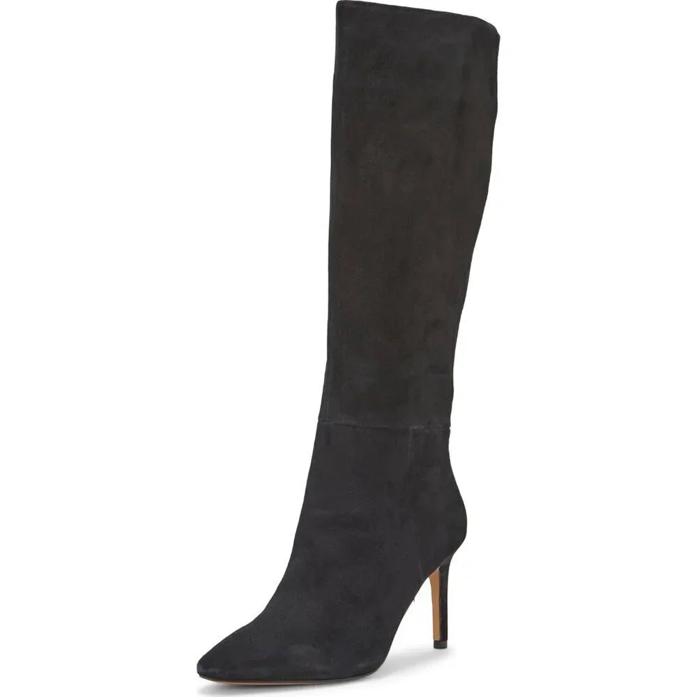 Women's Black Rubber Arendie Knee-high Suede Side Zipper Boots